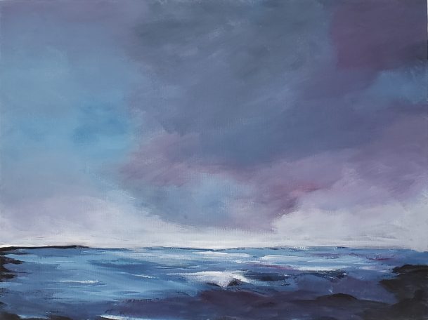 Abstract Seascape, Pink, purple, grey painting, art, Scotland seascape, landscape, pink skies