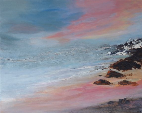Abstract, seascape, Scotland, Acrylic, textured art, art, pink, blue, sky, rocks
