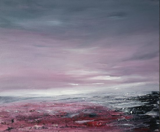 Abstract Seascape, Pink, purple, grey painting, art, Scotland seascape, landscape, pink skies, atmospheric painting