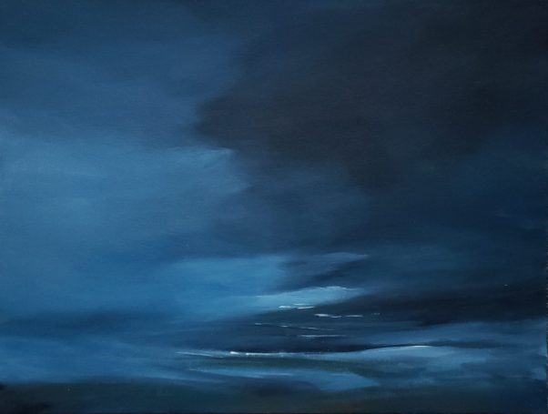 Seascape art, moonlit sky, abstract seascape, scotland art, blue, moody, blue hour